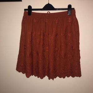 Floral Embroidered Oat Copper Skirt